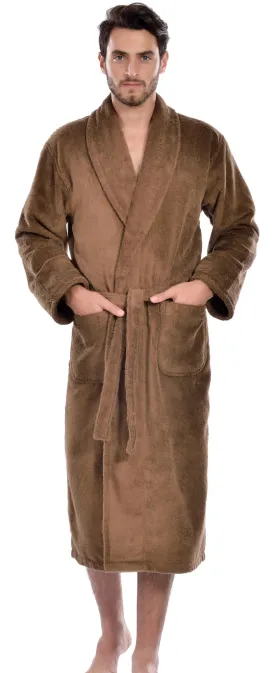 Hiera Home 100% Premium Turkish Cotton Men's Terry Bathrobe, Coffee, OSFM