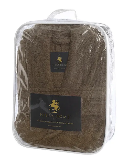 Hiera Home 100% Premium Turkish Cotton Men's Terry Bathrobe, Coffee, OSFM