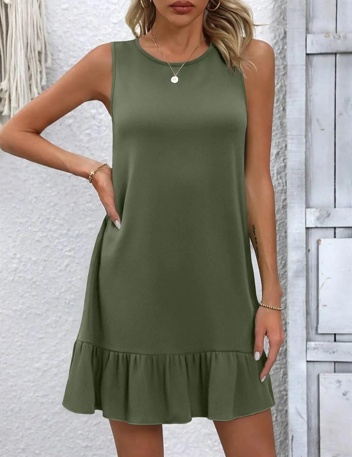 HOTOUCH Women's Summer Dresses Casual Loose Sleeveless Tshirt Sundress Ruffle Hem Tank Dress Beach Dress with Pockets