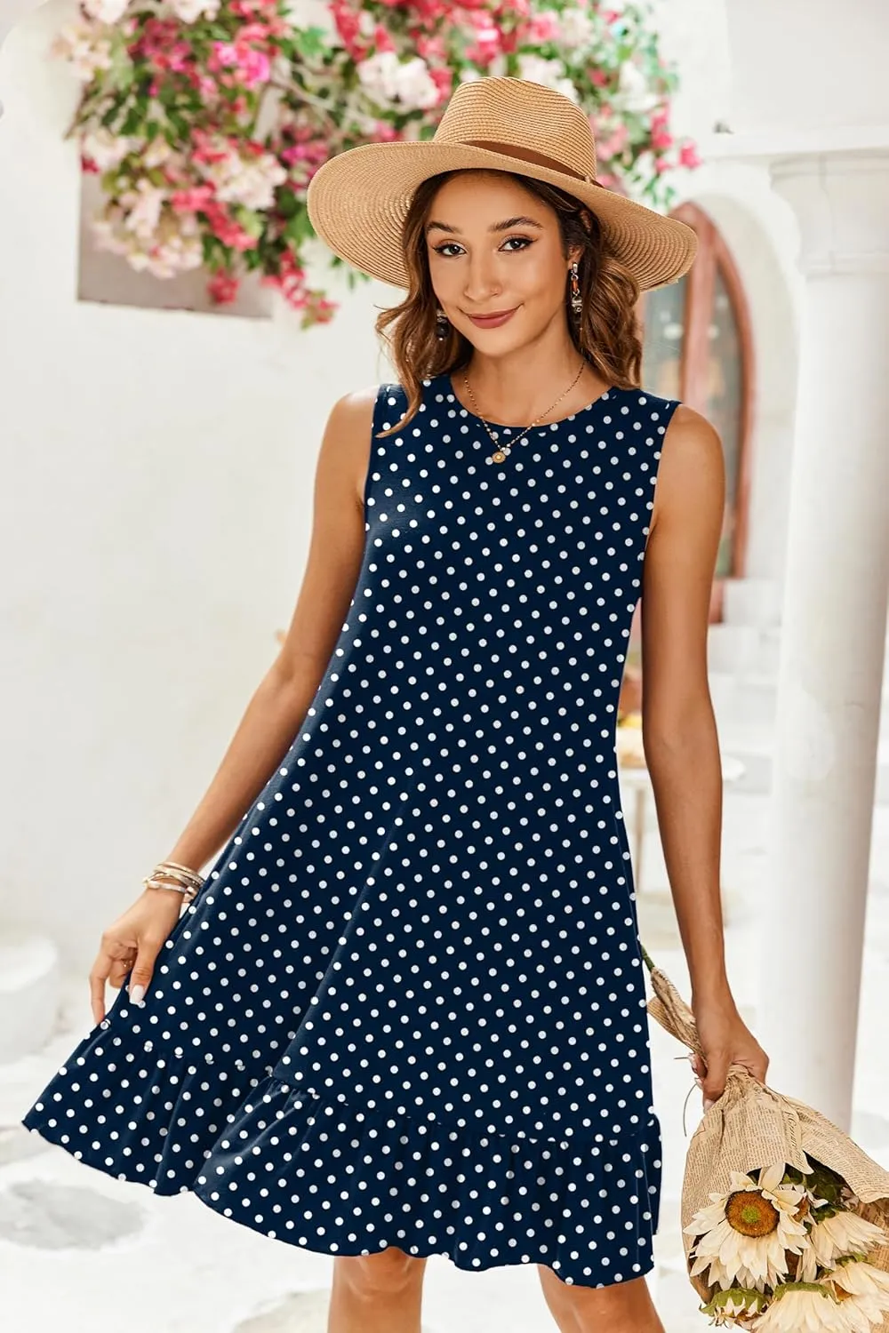 HOTOUCH Women's Summer Dresses Casual Loose Sleeveless Tshirt Sundress Ruffle Hem Tank Dress Beach Dress with Pockets