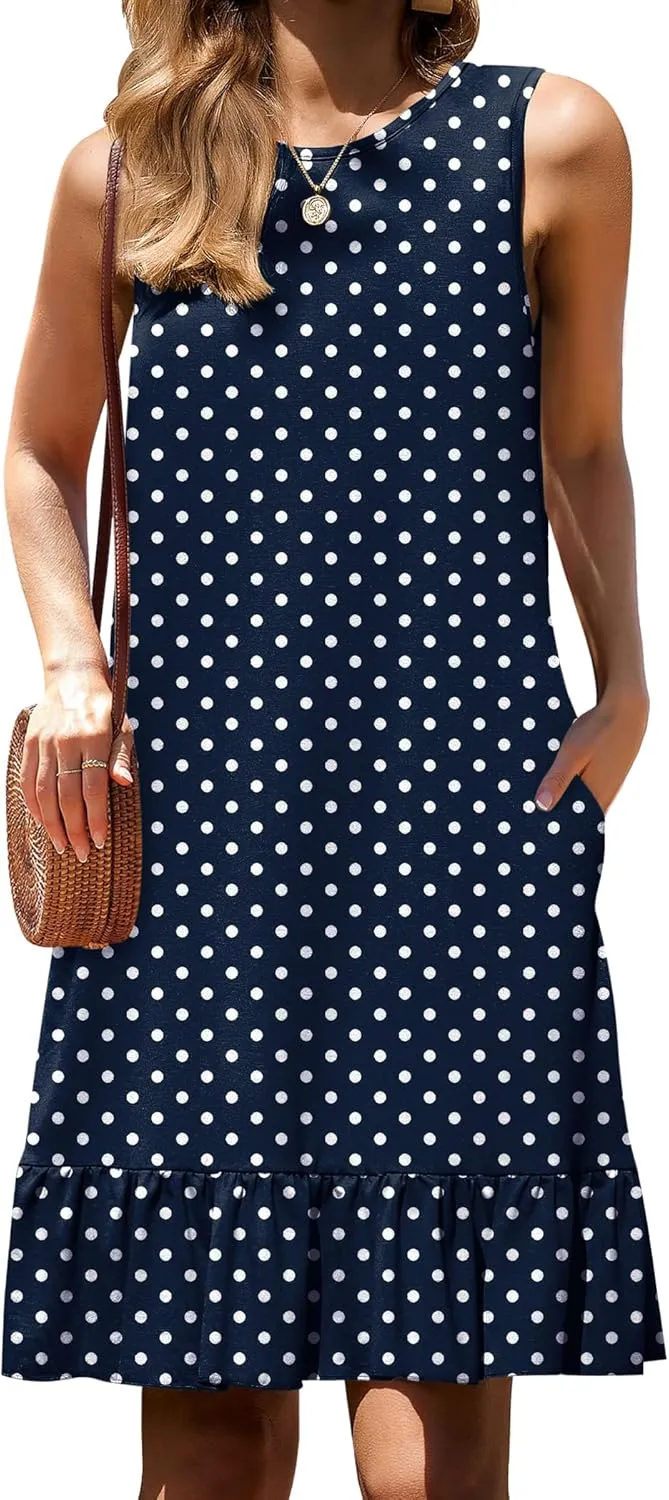 HOTOUCH Women's Summer Dresses Casual Loose Sleeveless Tshirt Sundress Ruffle Hem Tank Dress Beach Dress with Pockets
