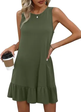 HOTOUCH Women's Summer Dresses Casual Loose Sleeveless Tshirt Sundress Ruffle Hem Tank Dress Beach Dress with Pockets