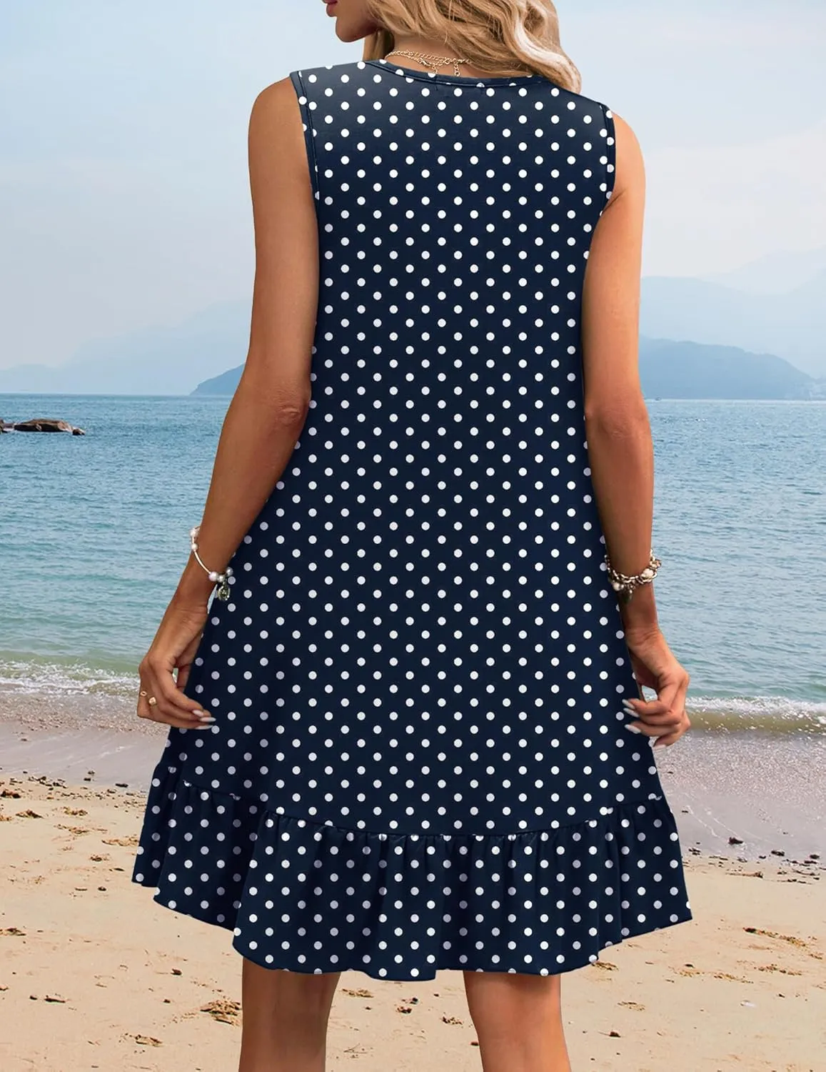 HOTOUCH Women's Summer Dresses Casual Loose Sleeveless Tshirt Sundress Ruffle Hem Tank Dress Beach Dress with Pockets