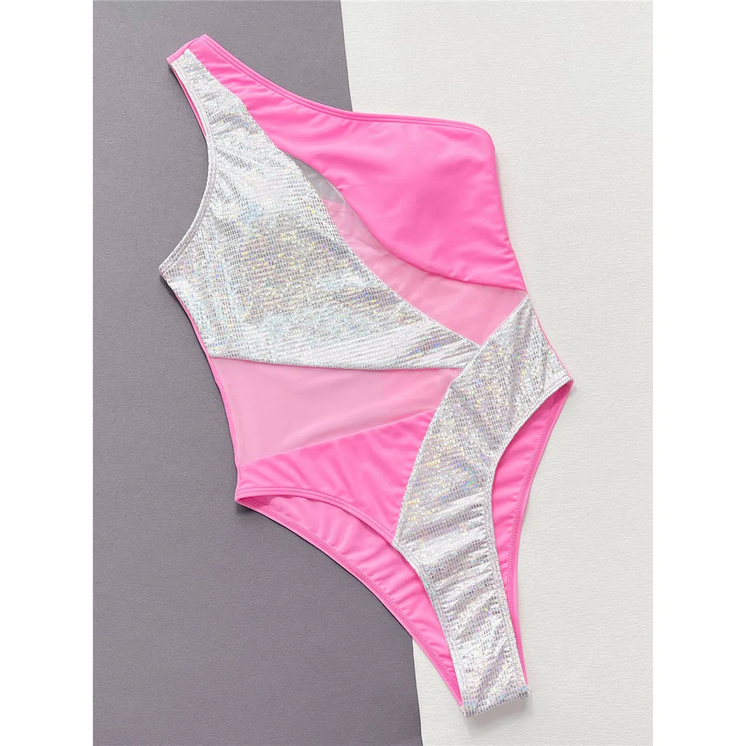 Joanna One Shoulder Shiny Sequins Monokini