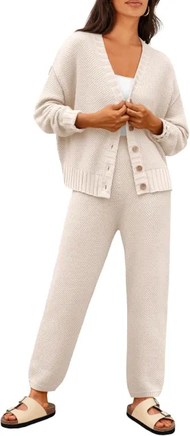 LILLUSORY Womens Cardigan Pants Sets 2 Piece Slouchy Sweater Loungewear