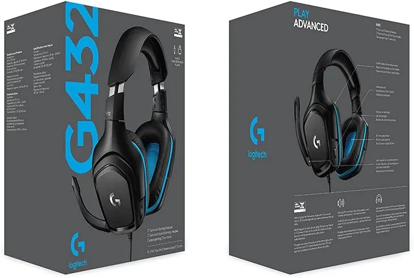 Logitech G432 Wired Gaming Headset, 7.1 Surround Sound, DTS Headphone:X 2.0, Flip-to-Mute Mic, PC (Leatherette) Black/Blue