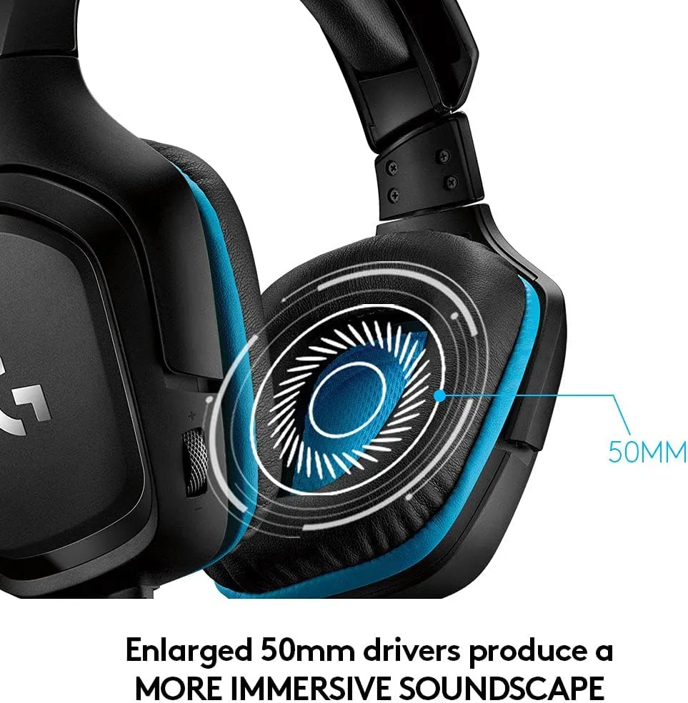 Logitech G432 Wired Gaming Headset, 7.1 Surround Sound, DTS Headphone:X 2.0, Flip-to-Mute Mic, PC (Leatherette) Black/Blue