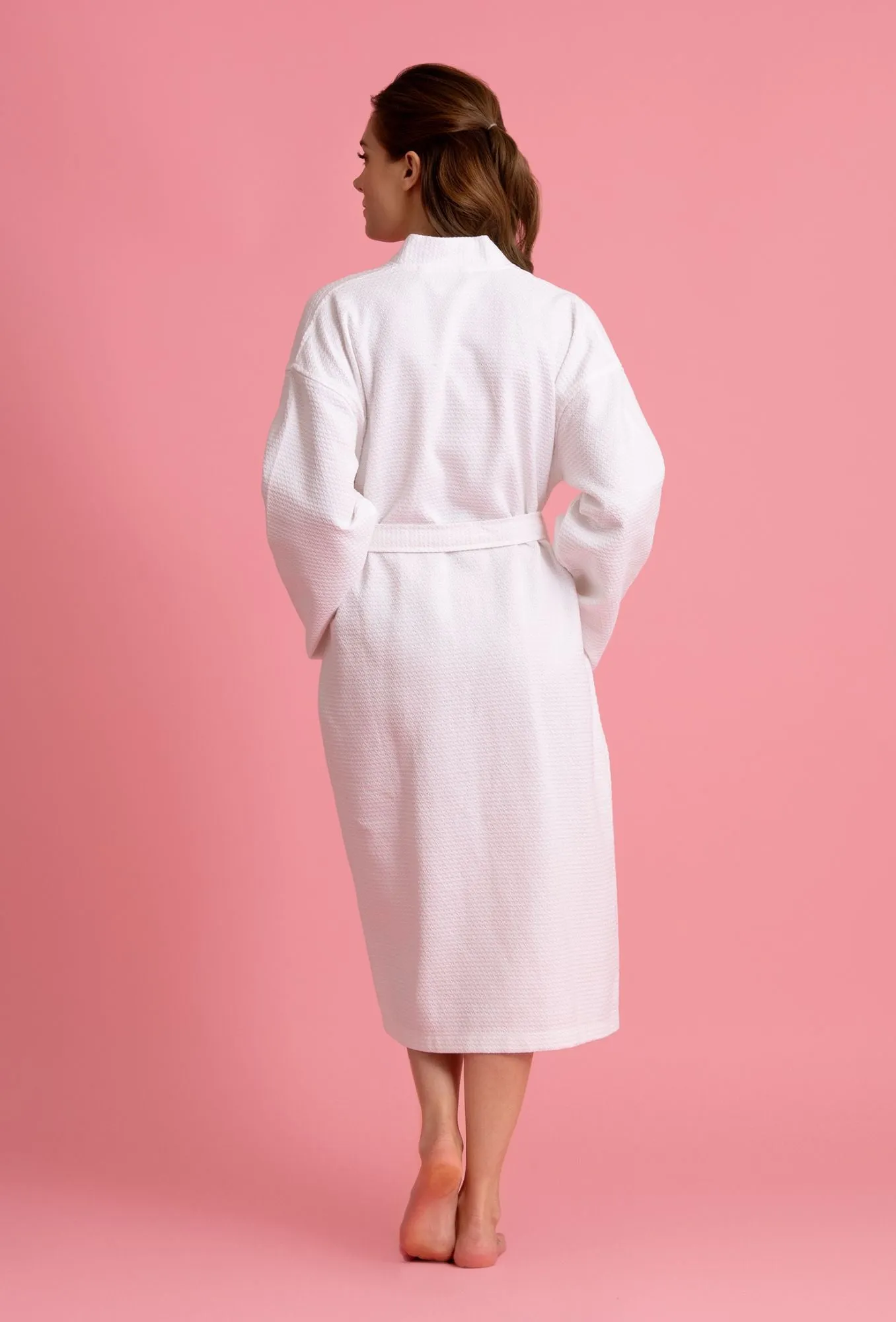 Luxurious 100% Cotton Women's Waffle Robe. Long, Lightweight White