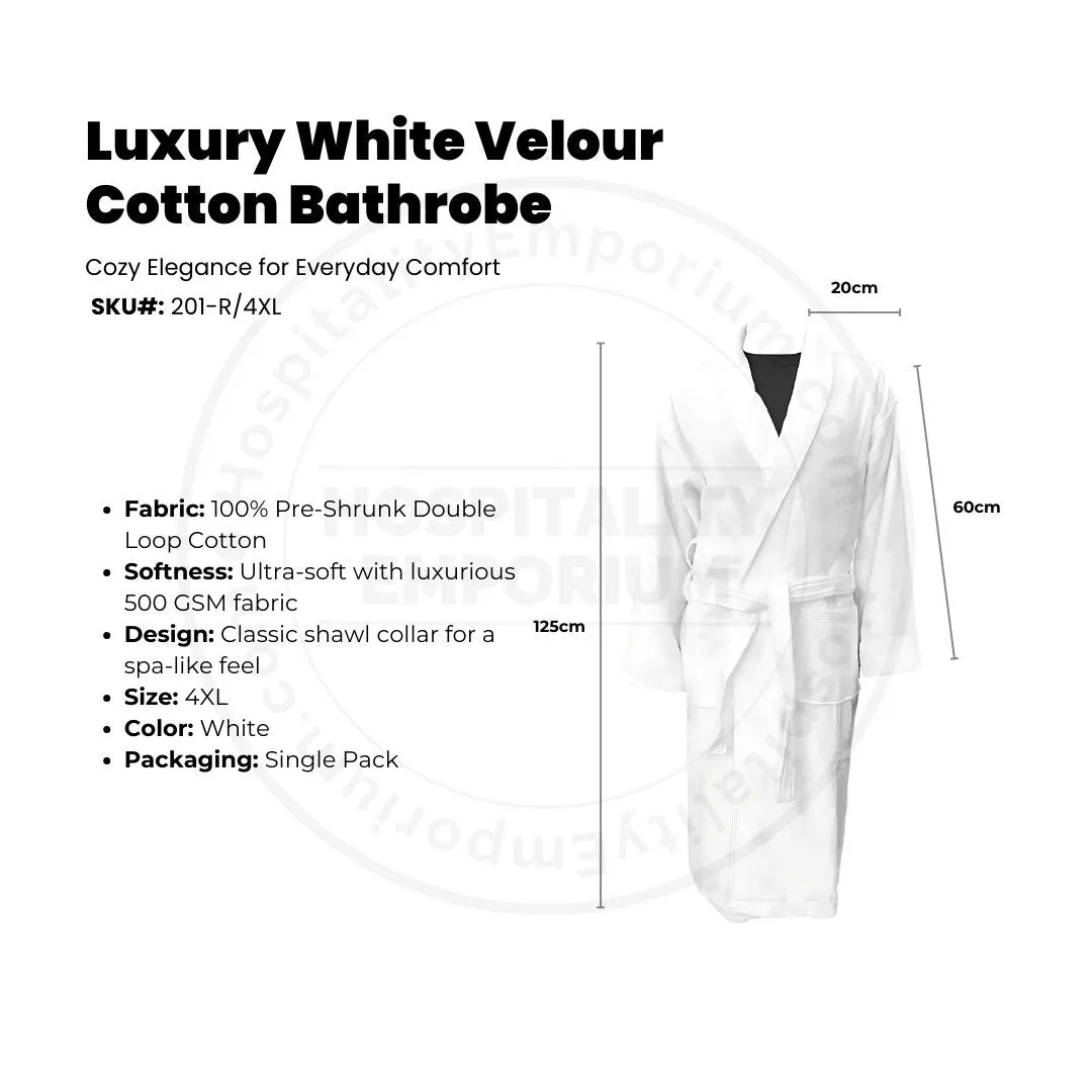 Luxury Velour (100%C Pre-Shrunk) Double Loop Cotton 500GSM Shawl Collar Bathrobe Unisex White size: 4XL 2/Pack