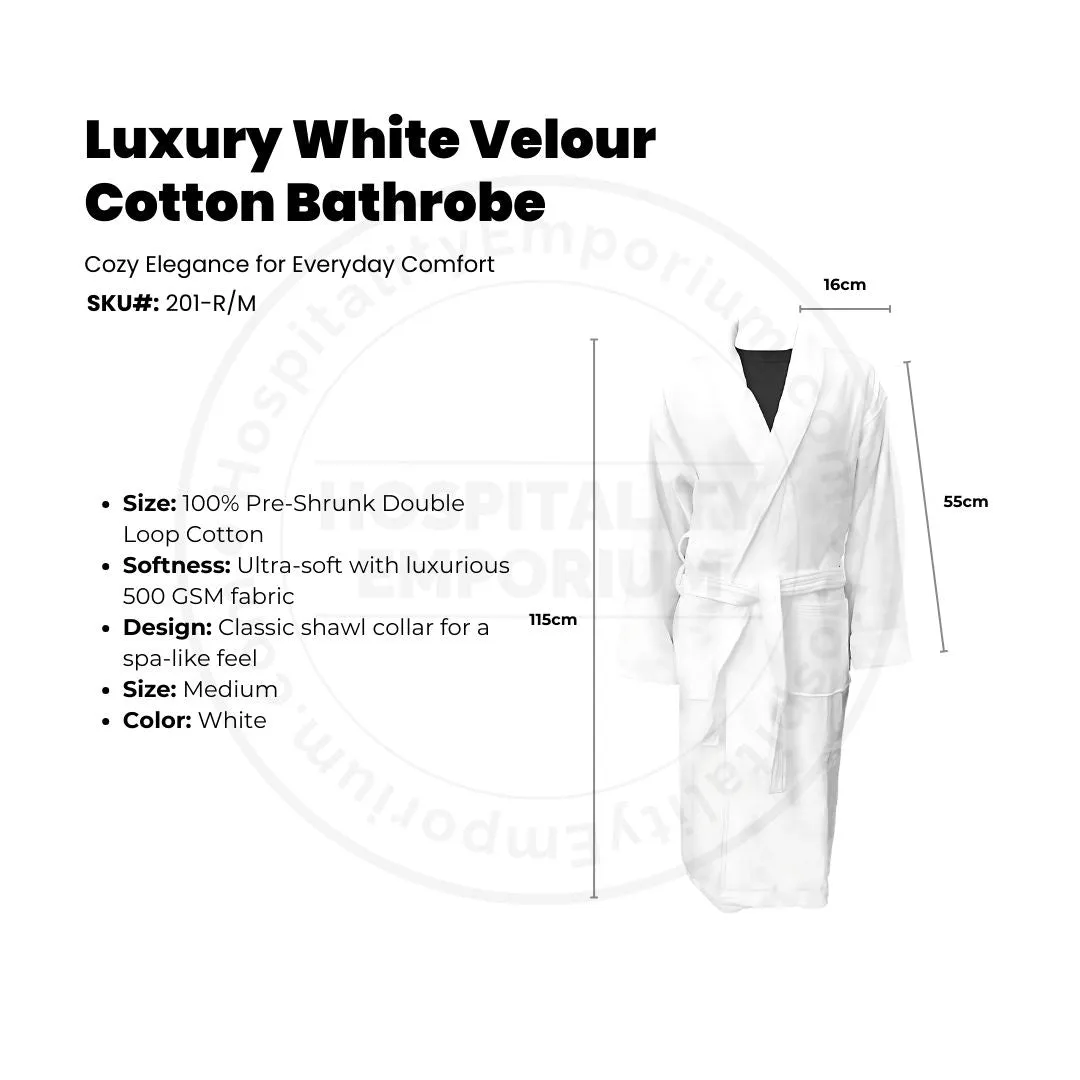 Luxury Velour (100%C Pre-Shrunk) Double Loop Cotton 500GSM Shawl Collar Bathrobe Unisex White size: MEDIUM 2/Pack