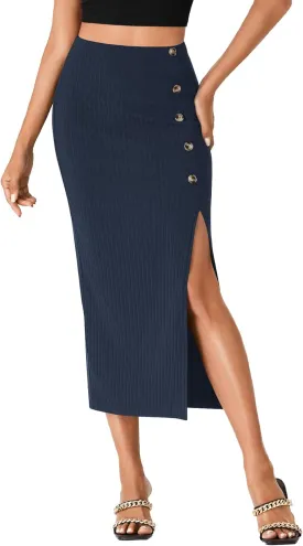 LYANER Women's High Waist Long Pencil Skirt Side Split Bodycon Party Club Night Out Midi Skirts
