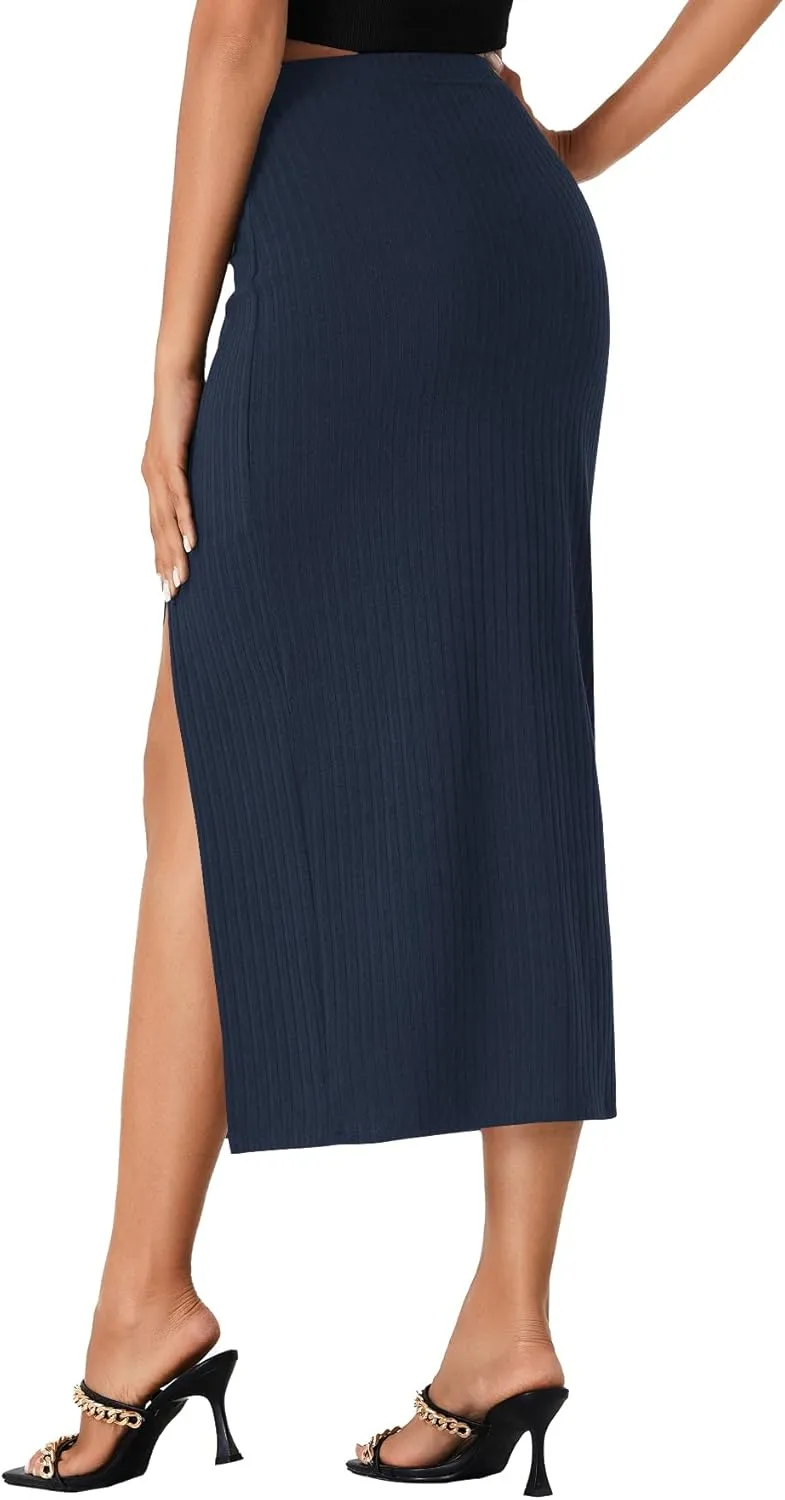 LYANER Women's High Waist Long Pencil Skirt Side Split Bodycon Party Club Night Out Midi Skirts