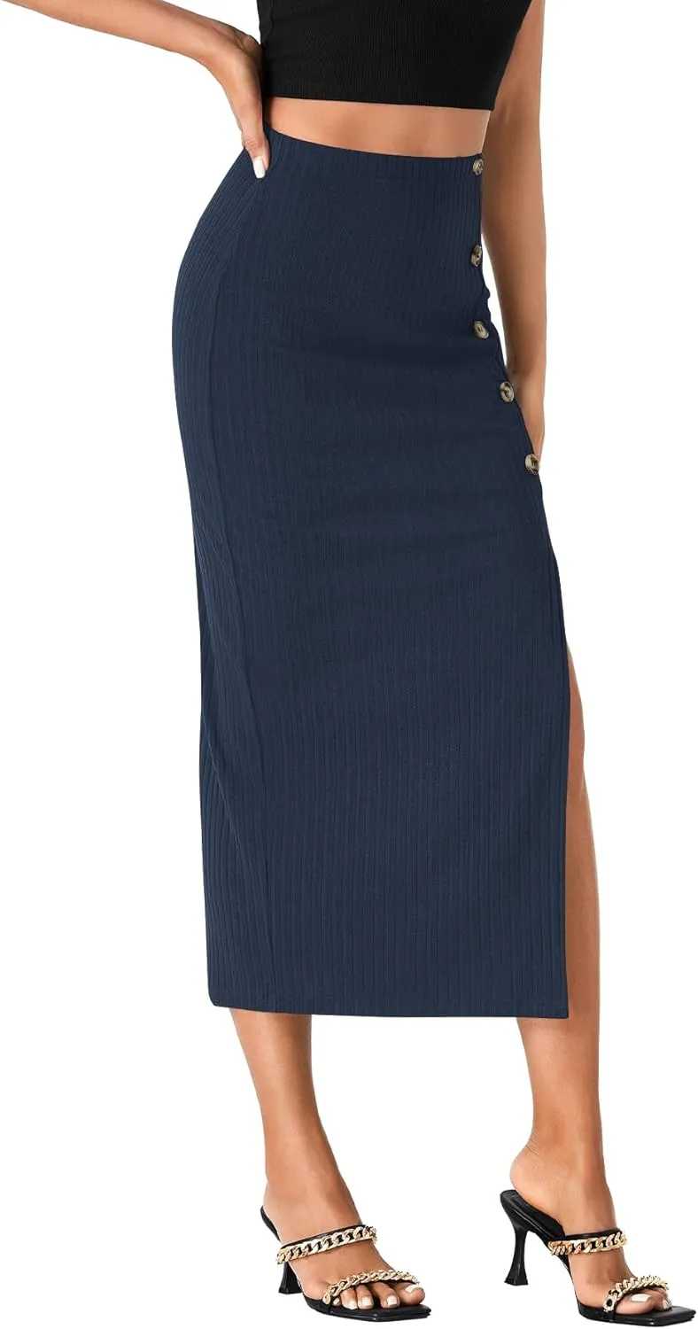 LYANER Women's High Waist Long Pencil Skirt Side Split Bodycon Party Club Night Out Midi Skirts