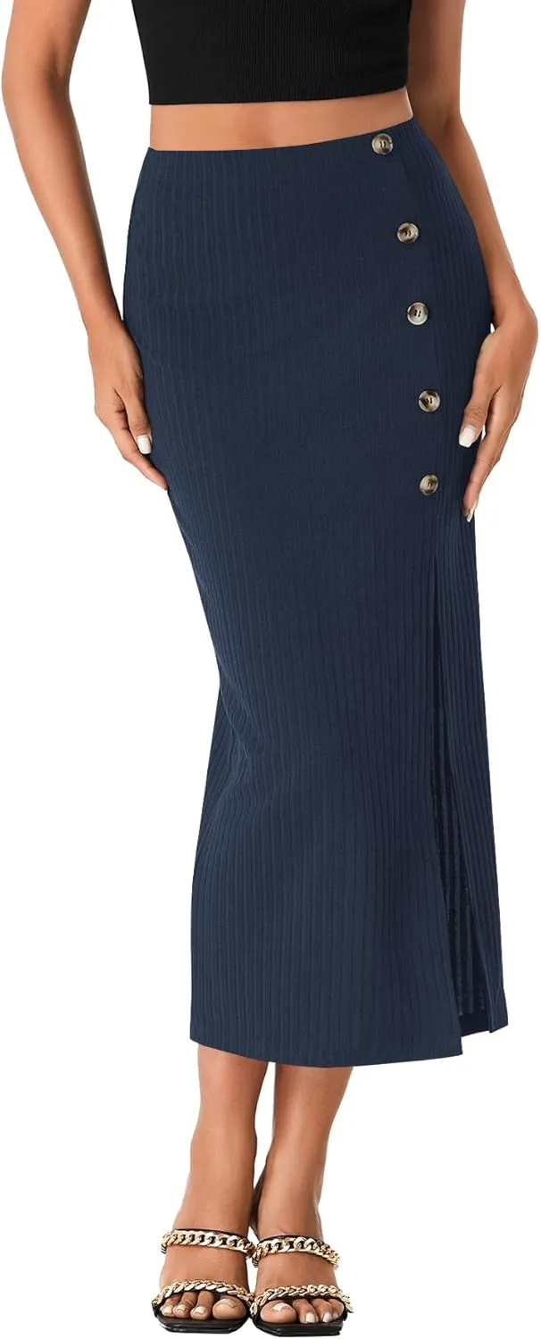 LYANER Women's High Waist Long Pencil Skirt Side Split Bodycon Party Club Night Out Midi Skirts