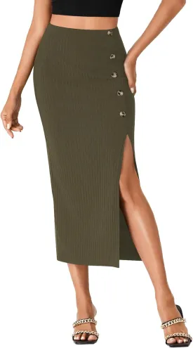 LYANER Women's High Waist Long Pencil Skirt Side Split Bodycon Party Club Night Out Midi Skirts