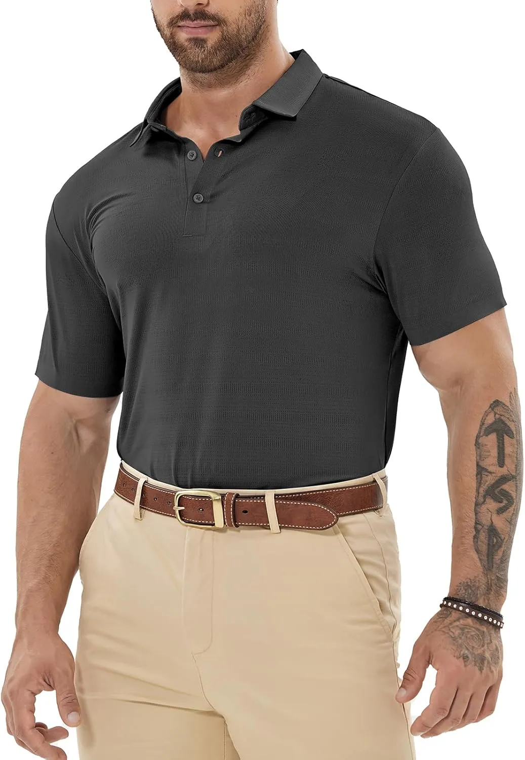 Mens Dry Fit Golf Shirt Performance Polo Short Sleeve Athletic Collared Mesh Shirt Moisture Wicking Seamless Tech