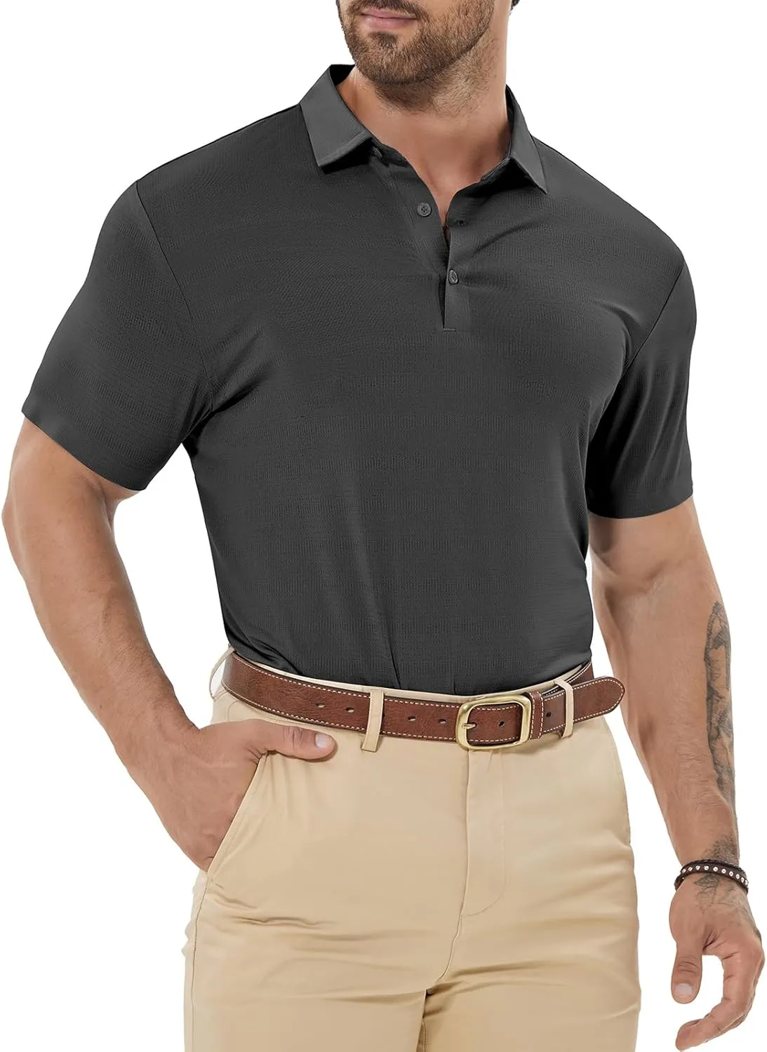 Mens Dry Fit Golf Shirt Performance Polo Short Sleeve Athletic Collared Mesh Shirt Moisture Wicking Seamless Tech
