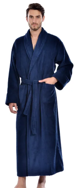 Men's Full Length Terry Bathrobe, Navy, L/XL