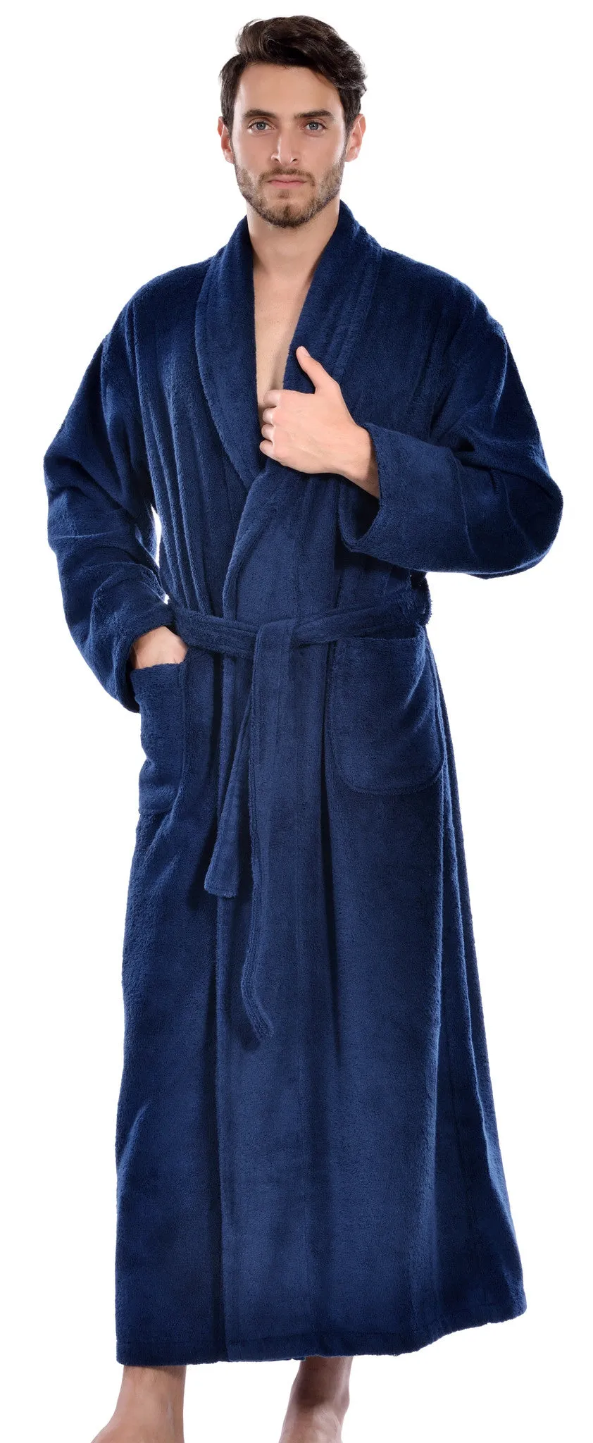 Men's Full Length Terry Bathrobe, Navy, L/XL