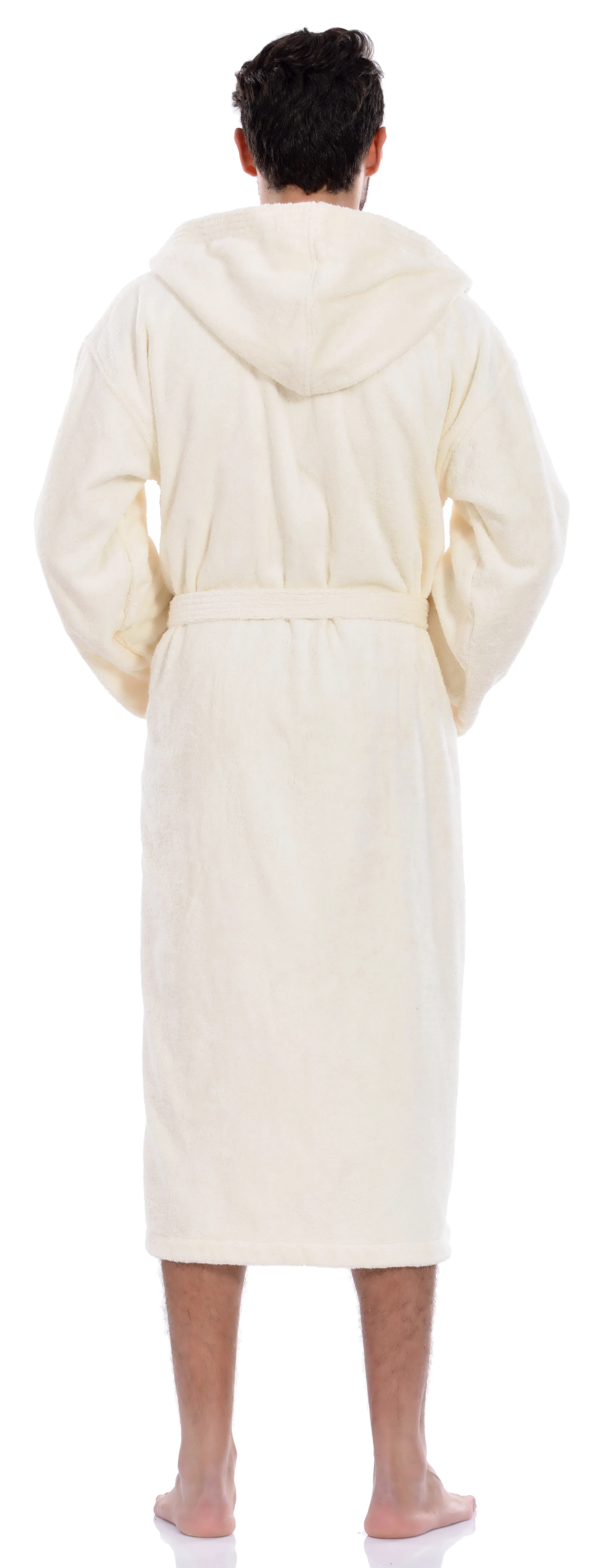 Men's Hooded Terry Bathrobe, Ivory, L