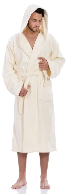 Men's Hooded Terry Bathrobe, Ivory, L