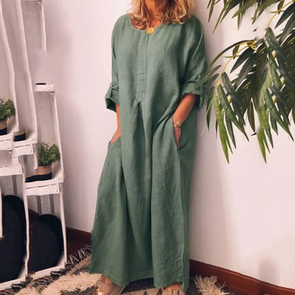 Midi Dresses for Women Casual Loose Short Sleeve Long T Shirt Dress Round Neck Split Maxi Beach Sundress Resort Chic