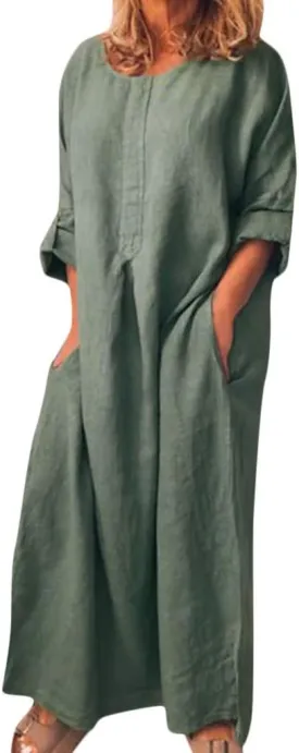 Midi Dresses for Women Casual Loose Short Sleeve Long T Shirt Dress Round Neck Split Maxi Beach Sundress Resort Chic
