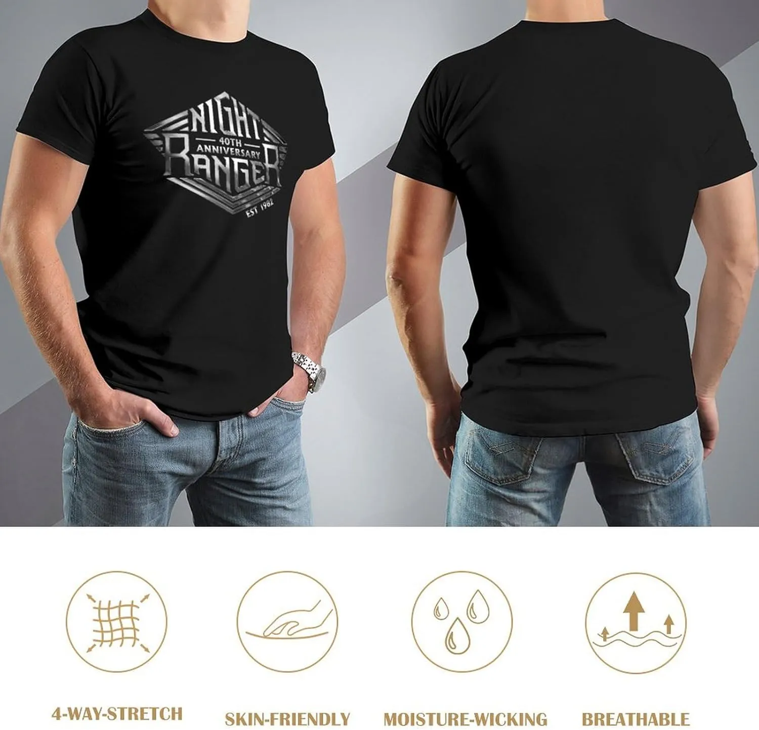 Night Rock Band Ranger Shirt Male's Trendy Graphic T-Shirt Casual Short Sleeve Tops