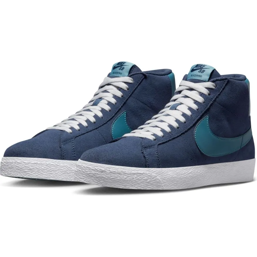 Nike SB Blazer Mid Skate Shoe - Midnight Navy/Noise Aqua-Midnight Navy