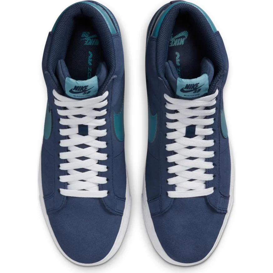 Nike SB Blazer Mid Skate Shoe - Midnight Navy/Noise Aqua-Midnight Navy