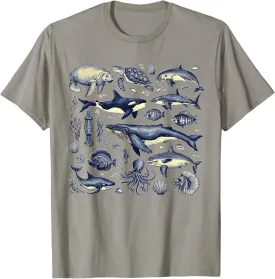 Ocean Life Sea Whale Dolphin 90s Vintage Funny Women Kids T-Shirt