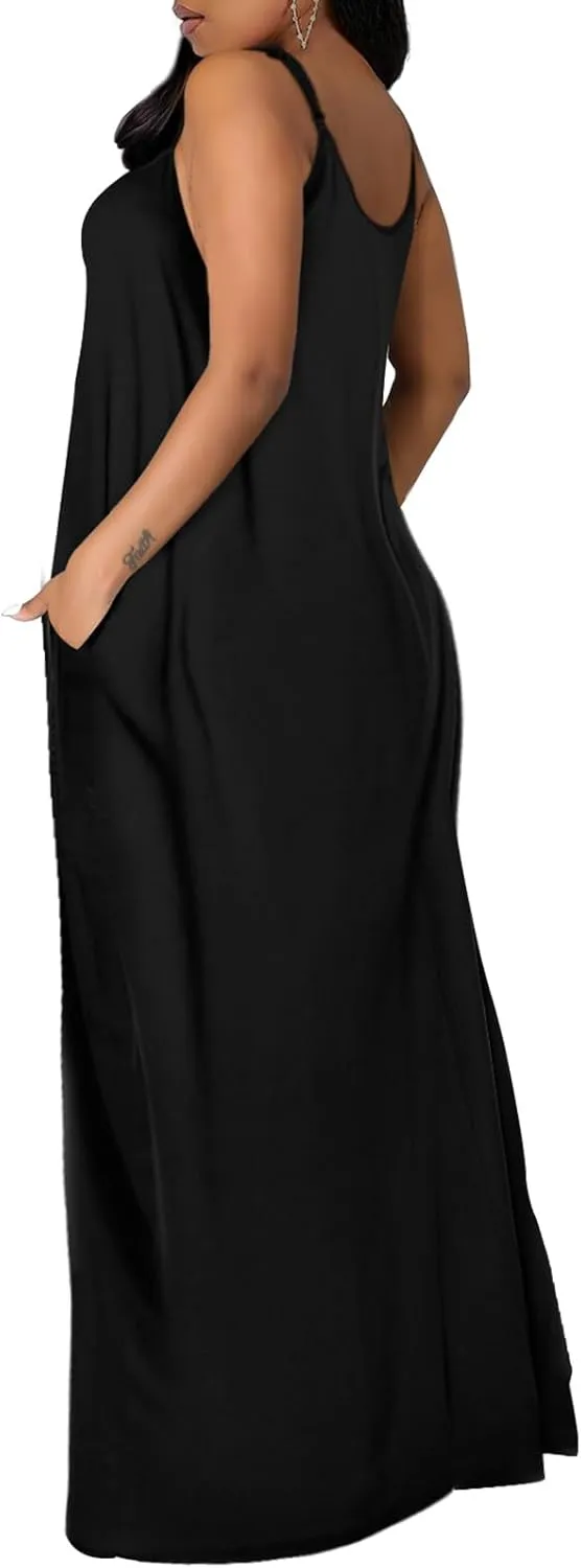 OFEEFAN Women's Maxi Dresses Summer Spaghetti Strap Dress with Pockets
