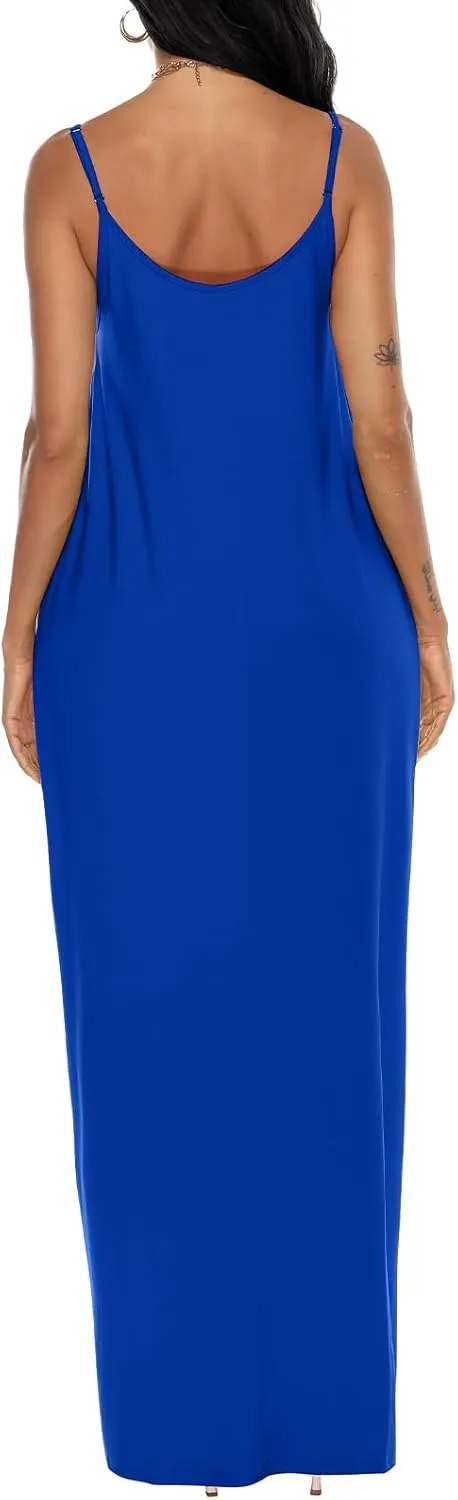 OFEEFAN Women's Maxi Dresses Summer Spaghetti Strap Dress with Pockets
