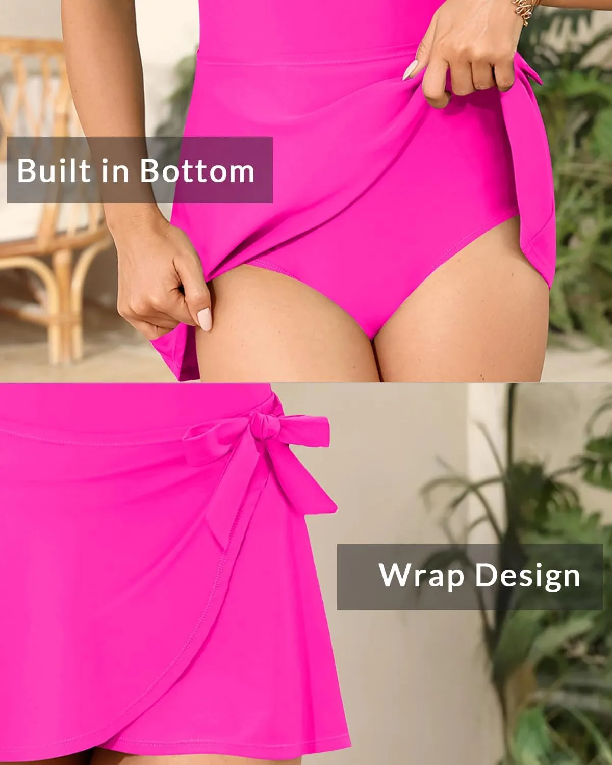 One Piece Swimdress for Women - Tummy Control Swimsuit with Skirt 2025 Wrap Tie Side Bathing Suit Dress