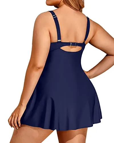 One Piece Swimsuit With A Line Silhouette And High Waist For Women-Navy Blue
