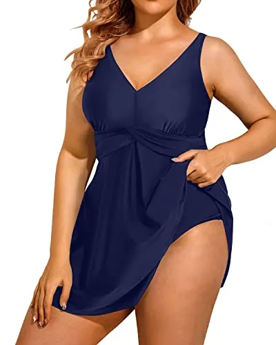 One Piece Swimsuit With A Line Silhouette And High Waist For Women-Navy Blue