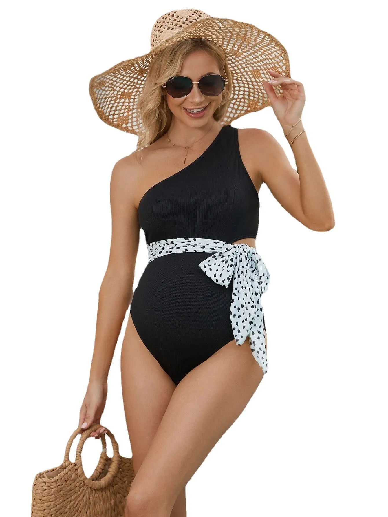 One Shoulder Black Bikini For Pregnant Women