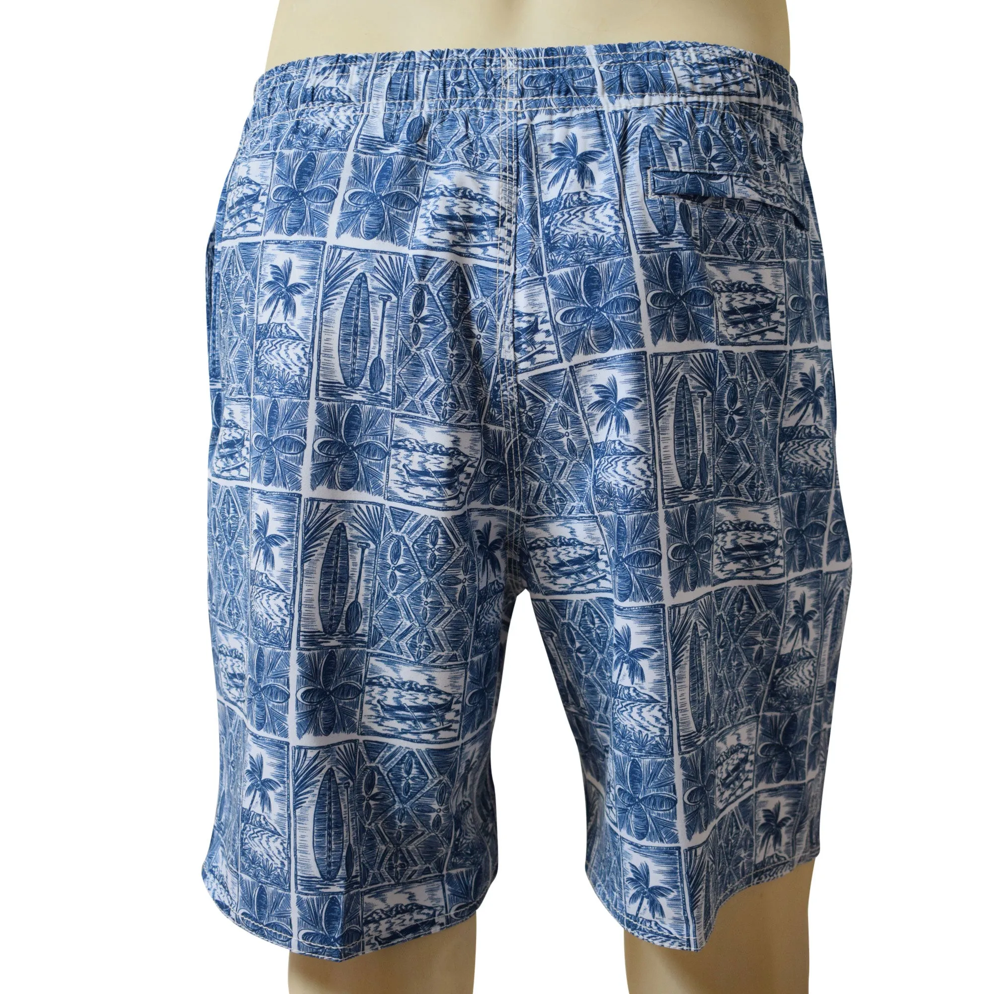 Paddle Block Men's Elastic Shorts with Pockets, Quick Dry Board Shorts, Beach Shorts, Swim Trunks, Sportwear