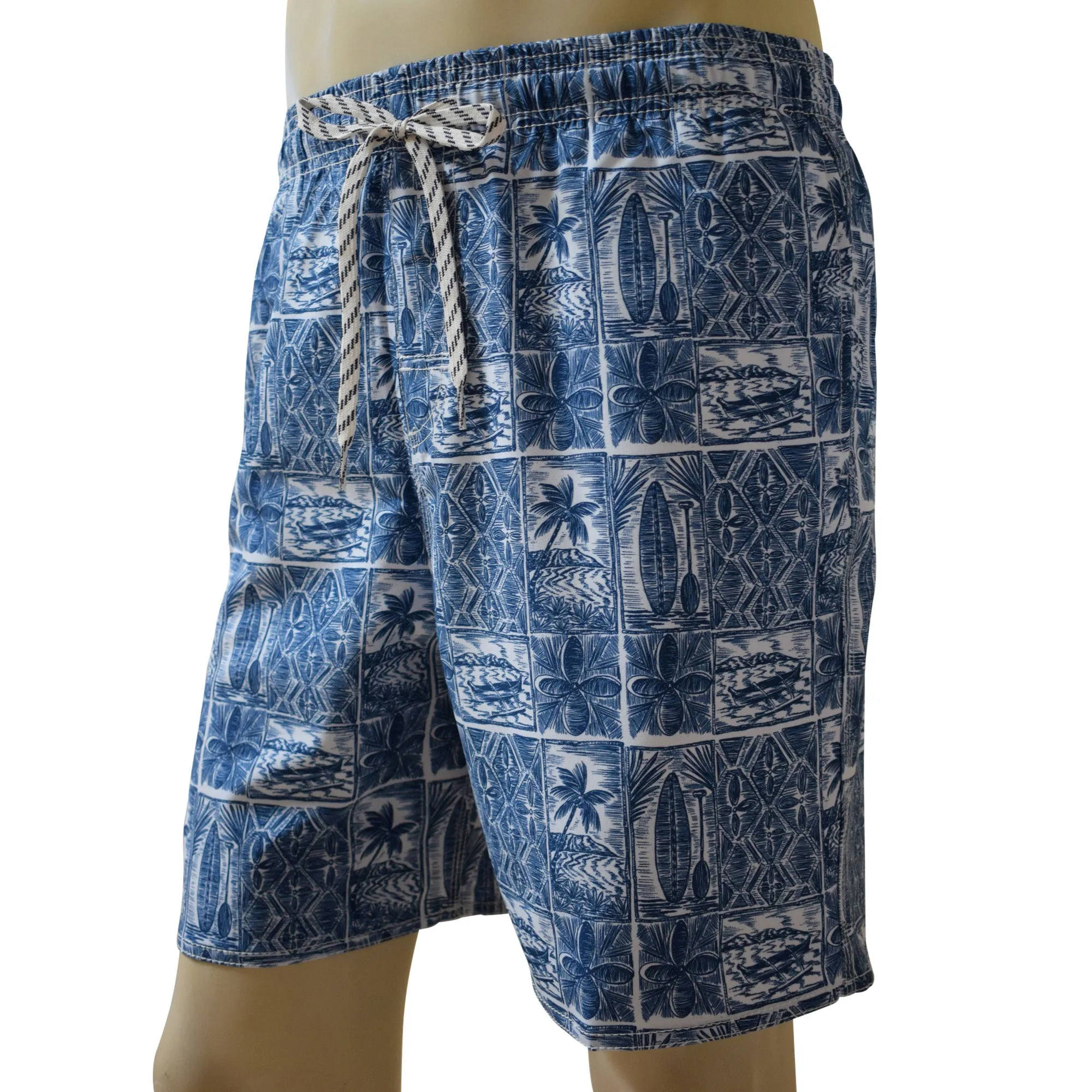Paddle Block Men's Elastic Shorts with Pockets, Quick Dry Board Shorts, Beach Shorts, Swim Trunks, Sportwear