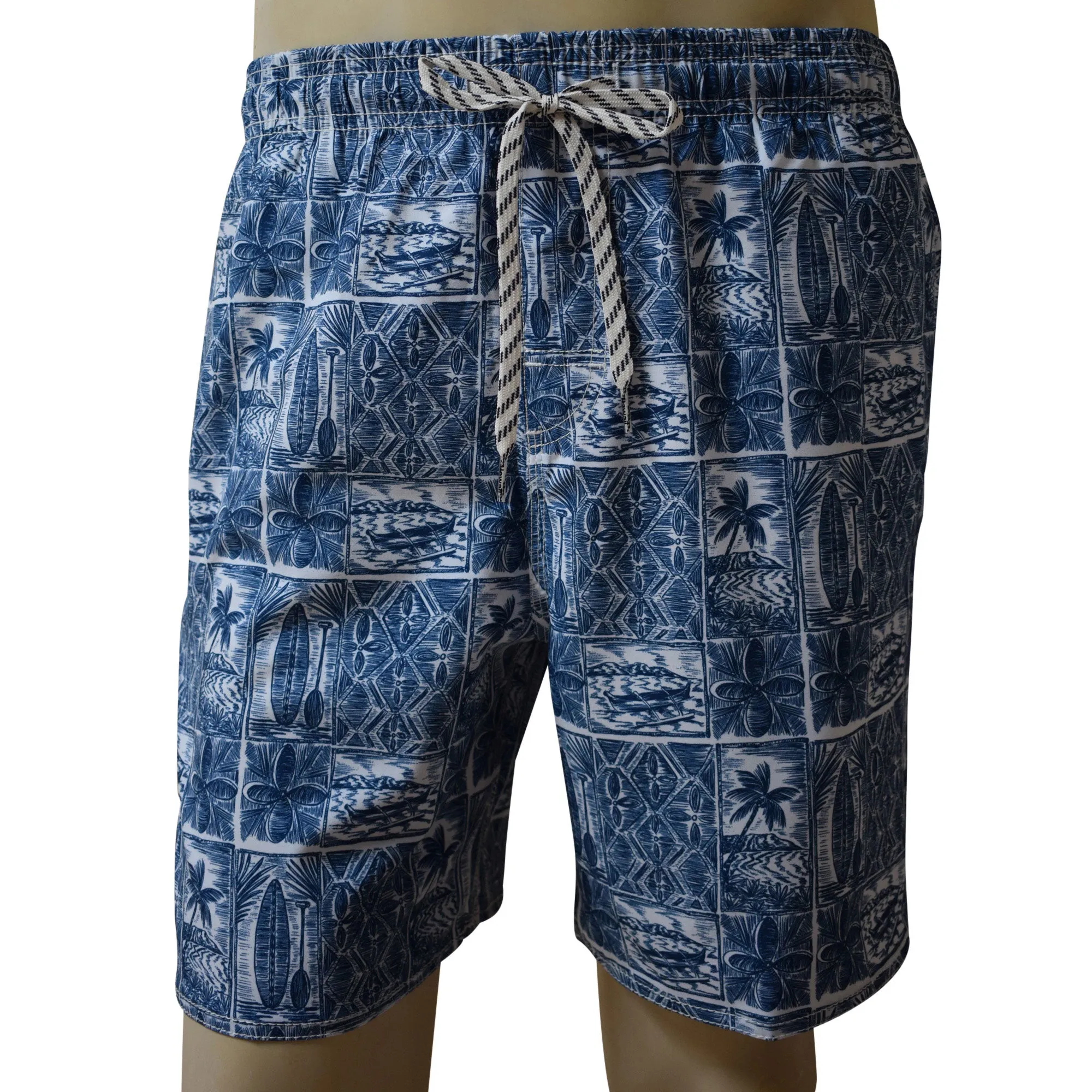 Paddle Block Men's Elastic Shorts with Pockets, Quick Dry Board Shorts, Beach Shorts, Swim Trunks, Sportwear