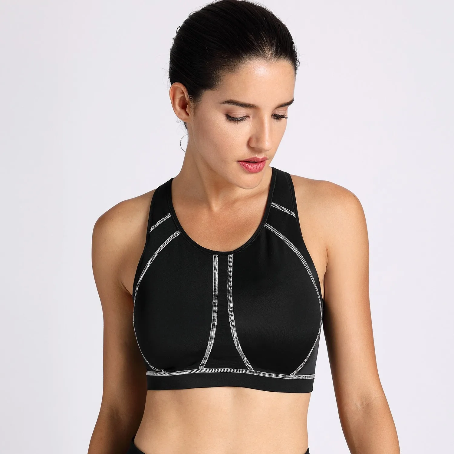 Plus size high impact padded full coverage wireless sports bras (Size 34C - 44F)