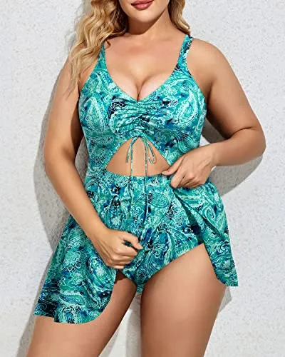 Plus Size V Neck Swimdress Cutout One Piece Swimsuits for Women's Bathing Suits
