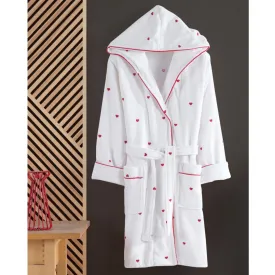 Red Hearts Embroidered Hooded Dressing Gown Luxury Robe