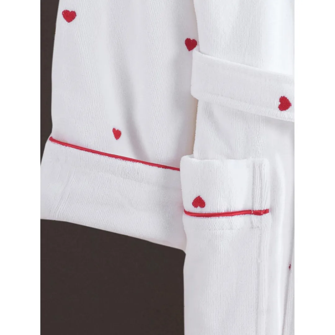 Red Hearts Embroidered Hooded Dressing Gown Luxury Robe