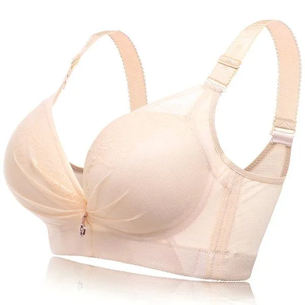Sexy Deep Plunge Breathable Embroidery Gather Wireless Bra