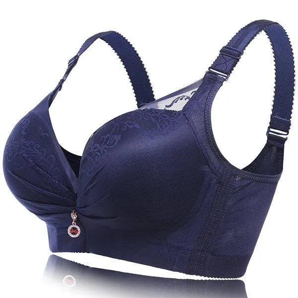 Sexy Deep Plunge Breathable Embroidery Gather Wireless Bra