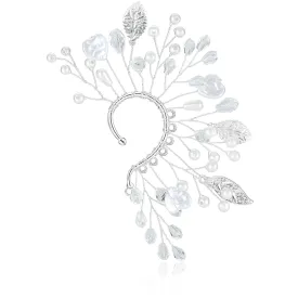 Silver Leaves Elf Ear Cuff Single Left Ear Pearl Fairy Ear Cuff