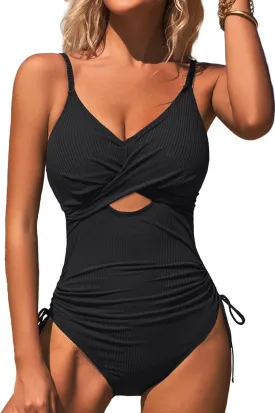 SOCIALA Ribbed One Piece Swimsuit Women Tie Side High Cut Bathing Suit Sexy Twist Front Push Up Monokini Swimwear