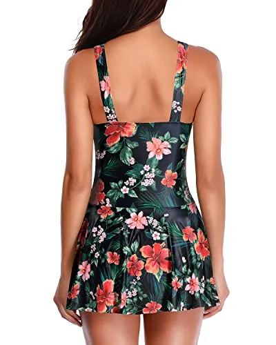 Stylish Vintage Swimdress Women's Tummy Control One Piece Skirt Swimwear