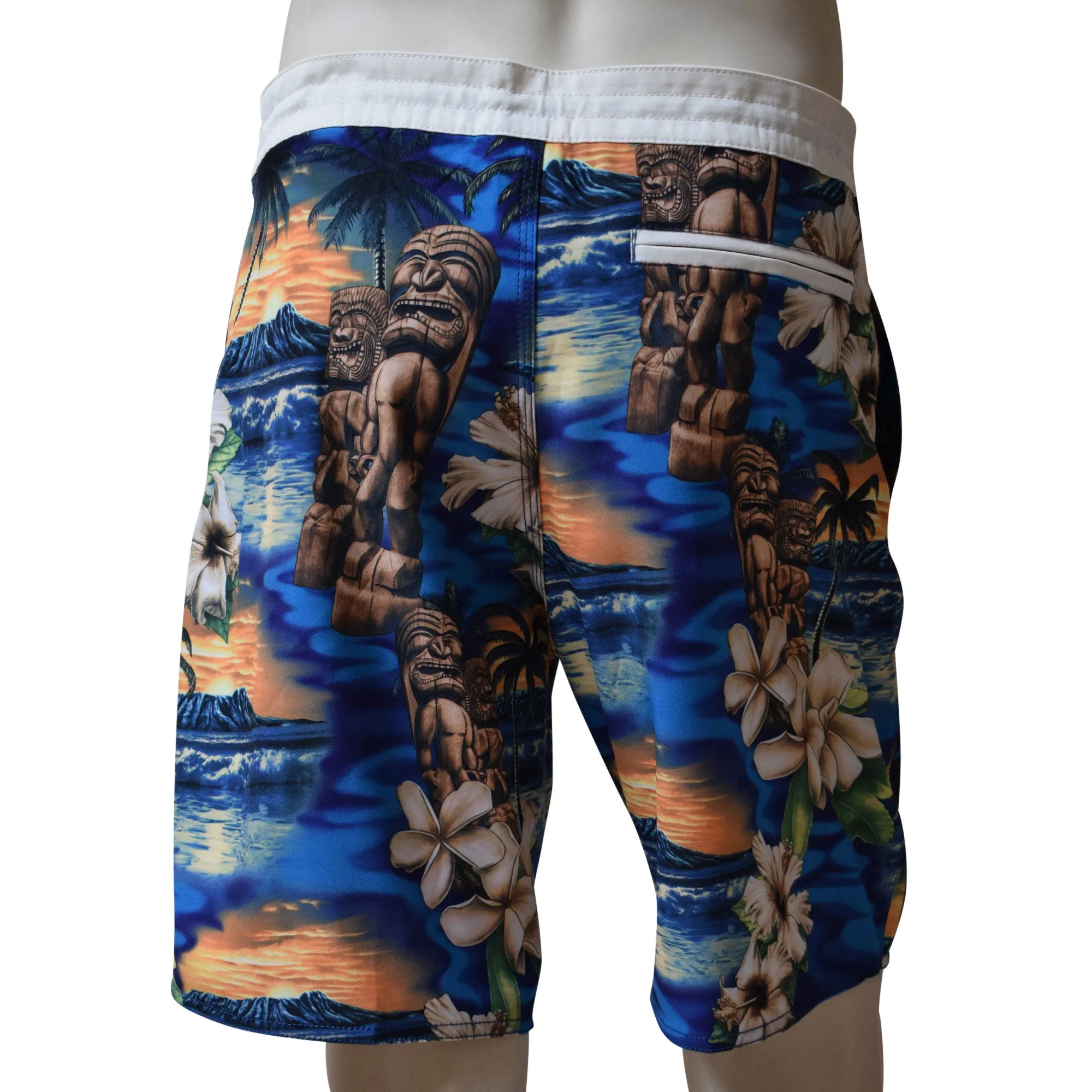 Sunset Men's Lasso Waist Boardshorts with Pockets, Quick Dry Board Shorts, Beach Shorts, Swim Trunks, Sportwear